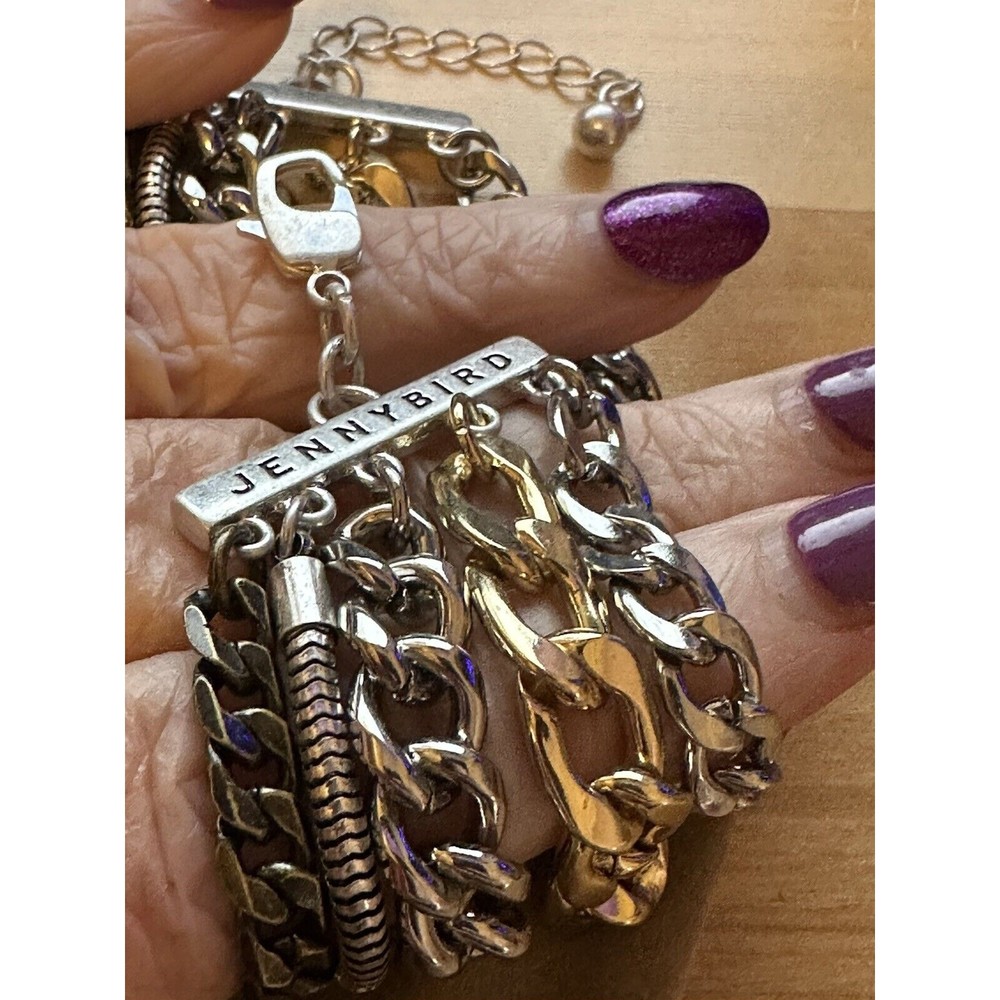 NEW Jenny Bird Austin Wide Bracelet Mixed Metals Layered Chains mp $135 STUNNING